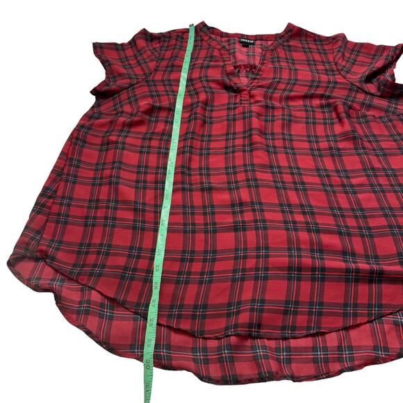 TORRID Harper Red Plaid Sheer Tunic Top Size Large (0) Holiday Short Sleeve - Picture 9 of 9